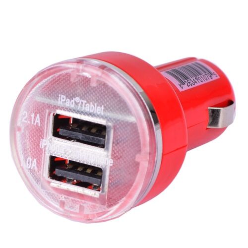 Tech & Go 3.1A Dual Port USB Car Charger (Red)
