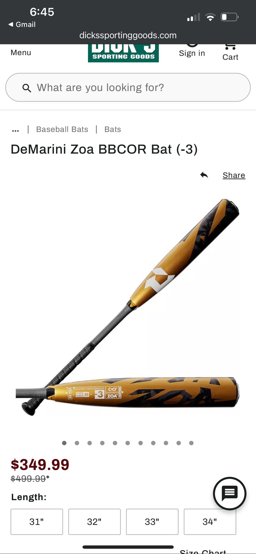 Demarini Zoa, 2022, -3 , 33/30oz Baseball Bat- New! Never Used! 