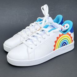 ADIDAS Advantaje J 'Rainbow' White Shoes Kids Size 3.5 US NWB