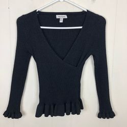 ASOS Wild Flower Ribbed Sparkle V-Neck Sweater Sz S