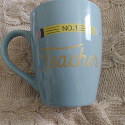 NEW Threshold Ceramic Stoneware No.1 Teacher Giant 50oz Blue Coffee Mug  NWT