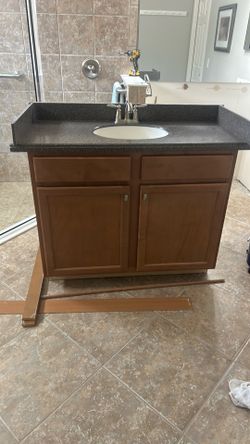 Vanity cabinet 44 inches with vanity top faucet back in side splashes Vanity cabinet 44 inches with vanity top faucet back in side splashes