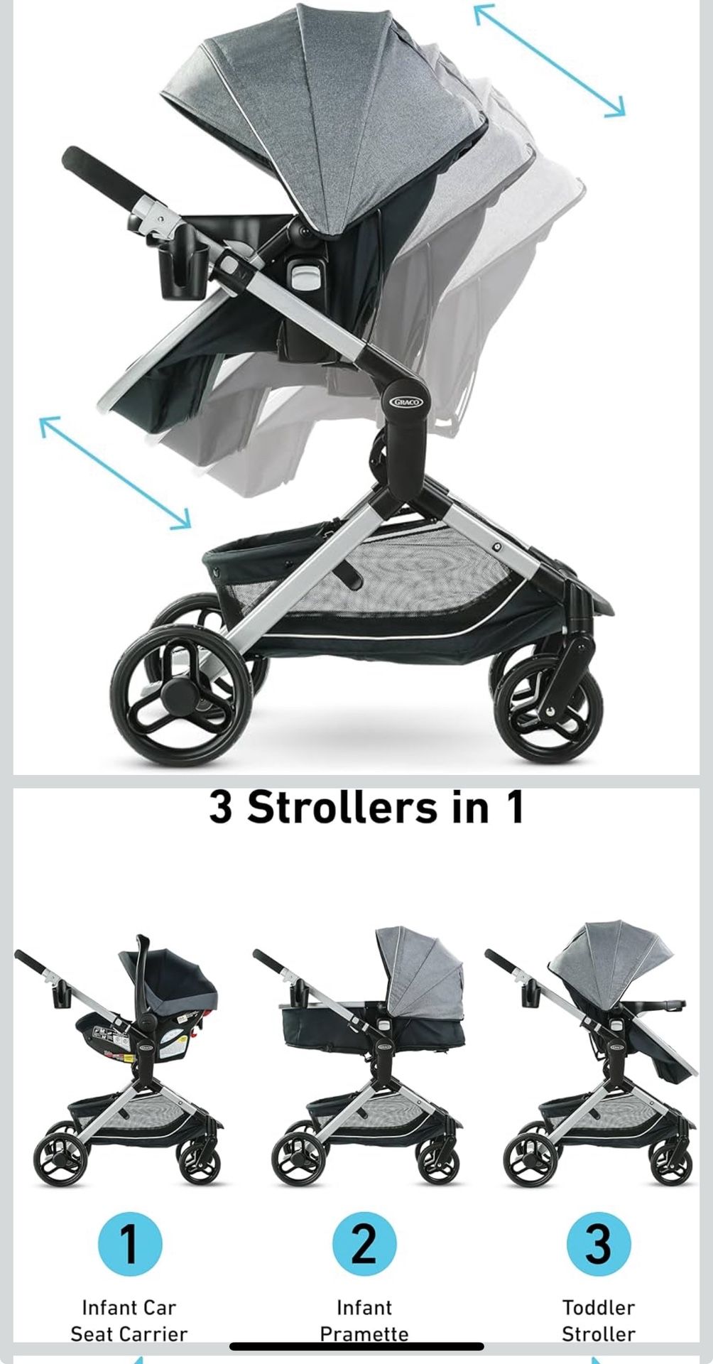 Graco Modes Nest Travel System, 3-in1 Modular Carseat Stroller Combo