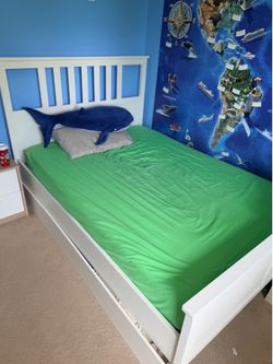 IKEA White full size wood frame bed