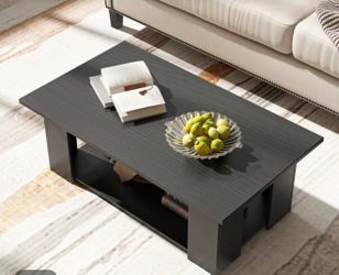 2-tier Wooden Modern Coffee Table with Storage Shelf