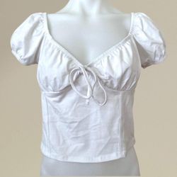 GARAGE Off The Shoulder Puff Sleeve Crop Top in White, Medium