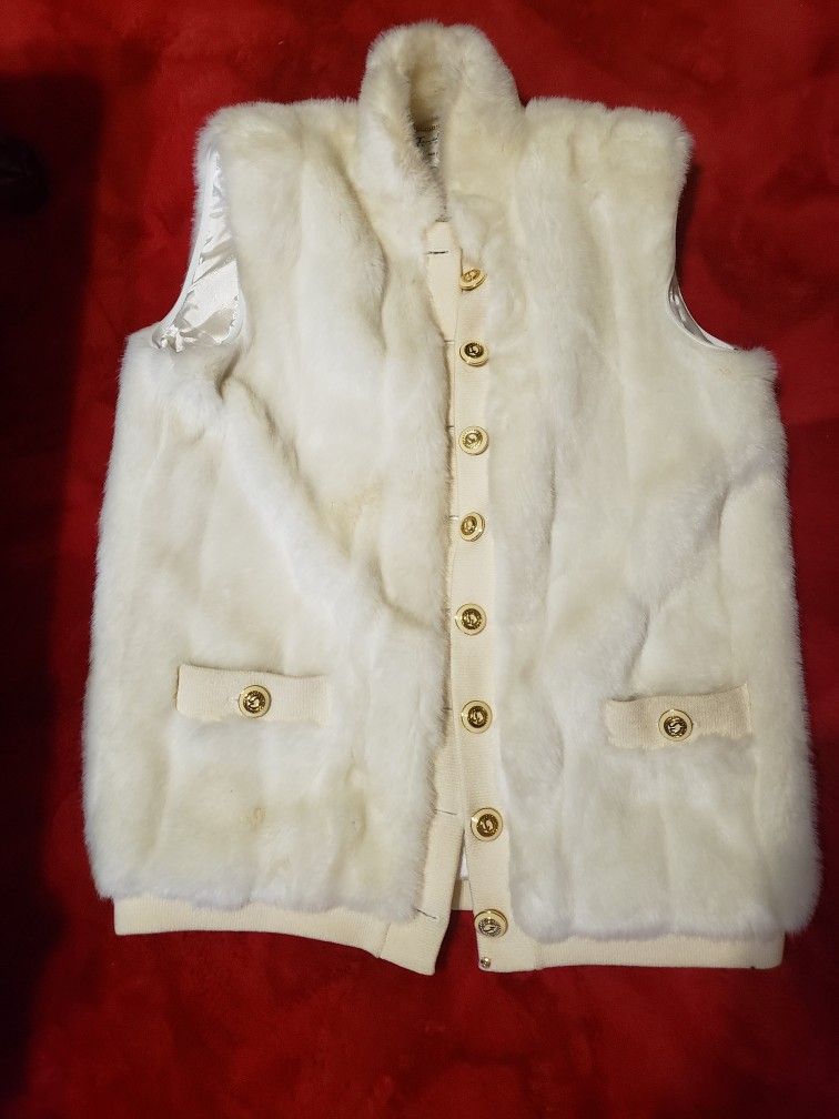 St. John Collection by Marie Gray Jacket Faux Fur Coat Vest- Rmvble Sleeves Med