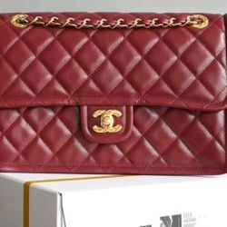 Jiuhong Ling plaid classic mouth cap bag, retro and elegant。red-gold