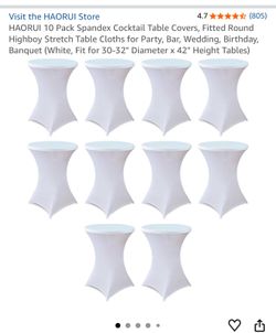 10 Pack Spandex Cocktail White Table Covers - Fits 30-32 D X 42 T - Wedding