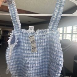 Blue And White Gingham Tank top