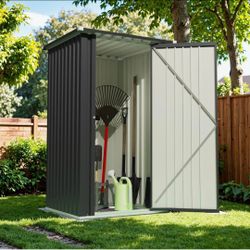 3x3 FT Outdoor Storage Shed, Small Garden Tool Shed with Single Lockable Door, Metal Tool Storage Shed with Sloping Roof, Outside Shed for Backyard Pa