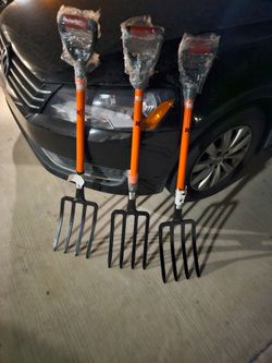Garden Pitchforks with Orange Handles – Set of 3
