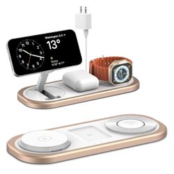 3-in-1 Fast Wireless Charger Stand for iPhone, Foldable Travel Charging Station for MagSafe for iPhone 17/Air/16/15/14/13/12 Series, Apple Watch Serie