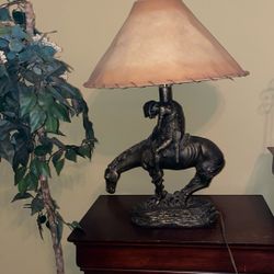Crafted Cowboy Lamp Of Metal And Lamb Skin