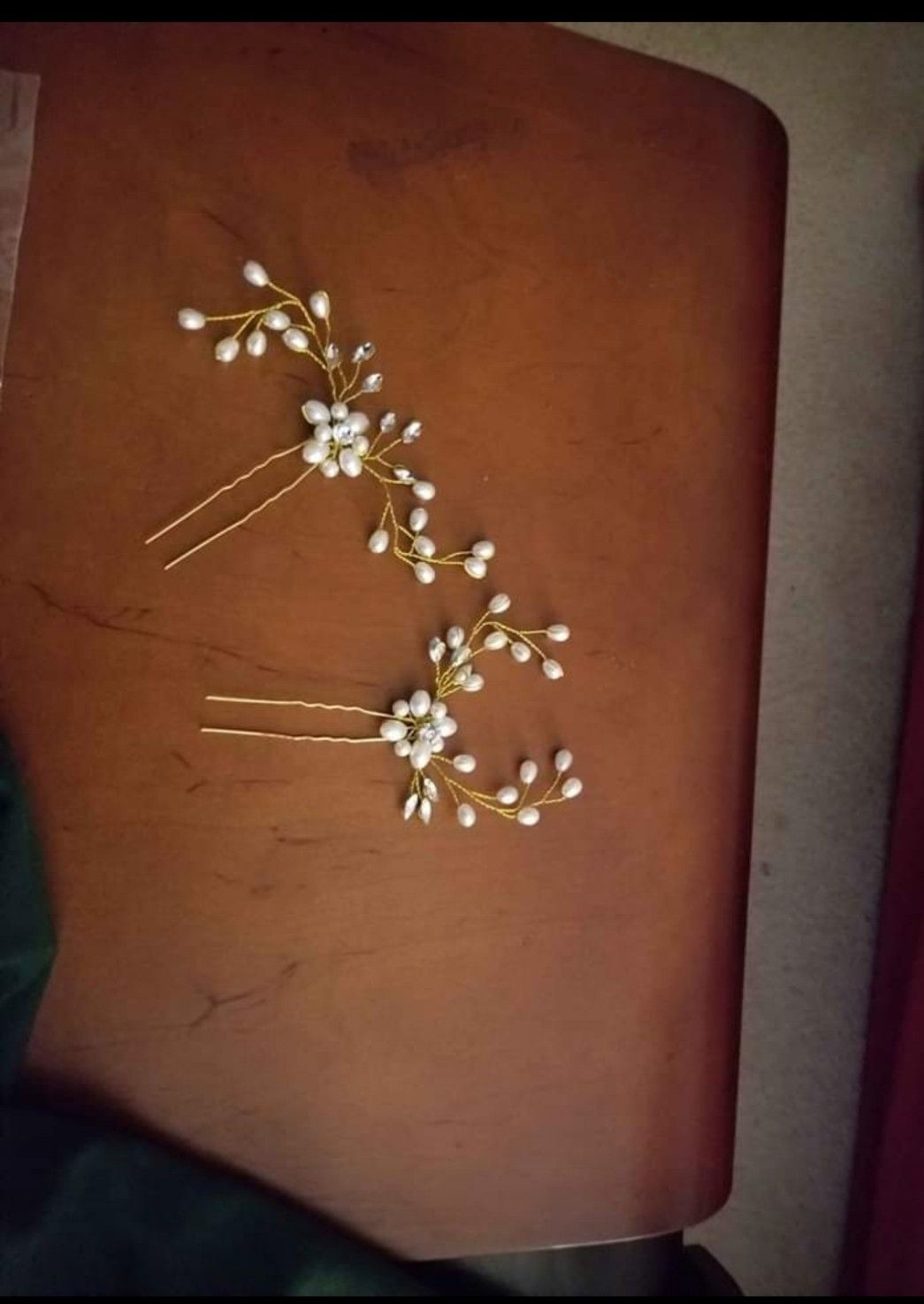 2 gold and pearl hairpins