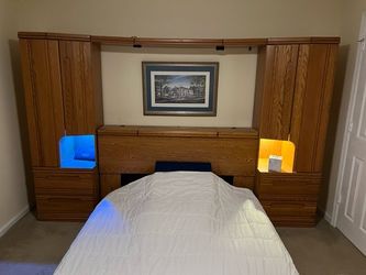 Queen size Solid oak wall bed and dresser/mirror