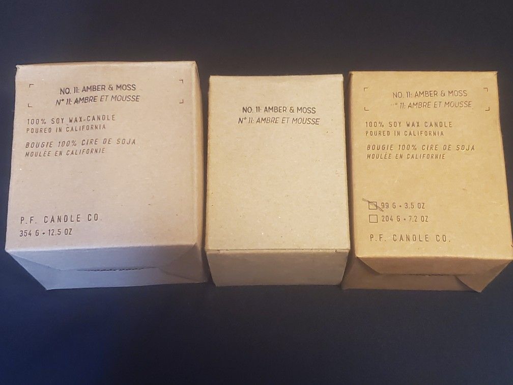 (3) P.F. Candle Co. Amber & Moss Soy Wax Candle 12.5oz 7.2oz 3.5oz ALL SIZES