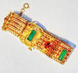 Vintage costume jewelry bejeweled chainmail bracelet 7.25" L x .75" w