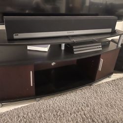 TV Console Black And Brown Great Condition Has Storage