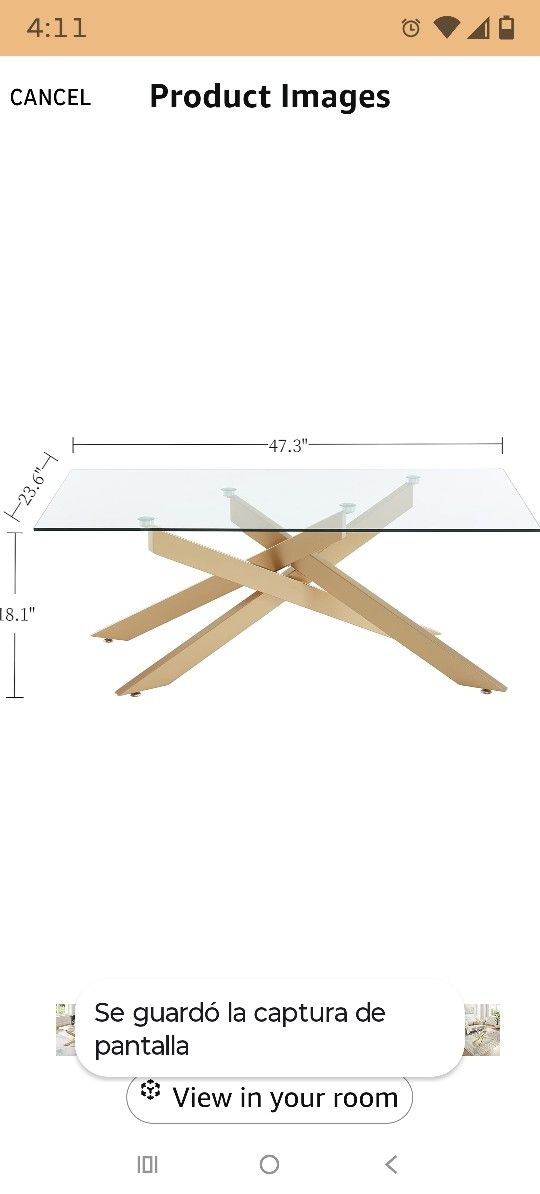 Gold Coffee Table for Living Room, Modern Glass Coffee Table with 47 Tempered Glass Top and Metal Tubular Legs for Small Space, Apartment, Office