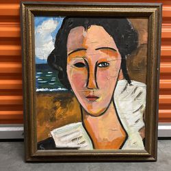 Framed Expressionist Style Painting Of A Woman 29"x24"