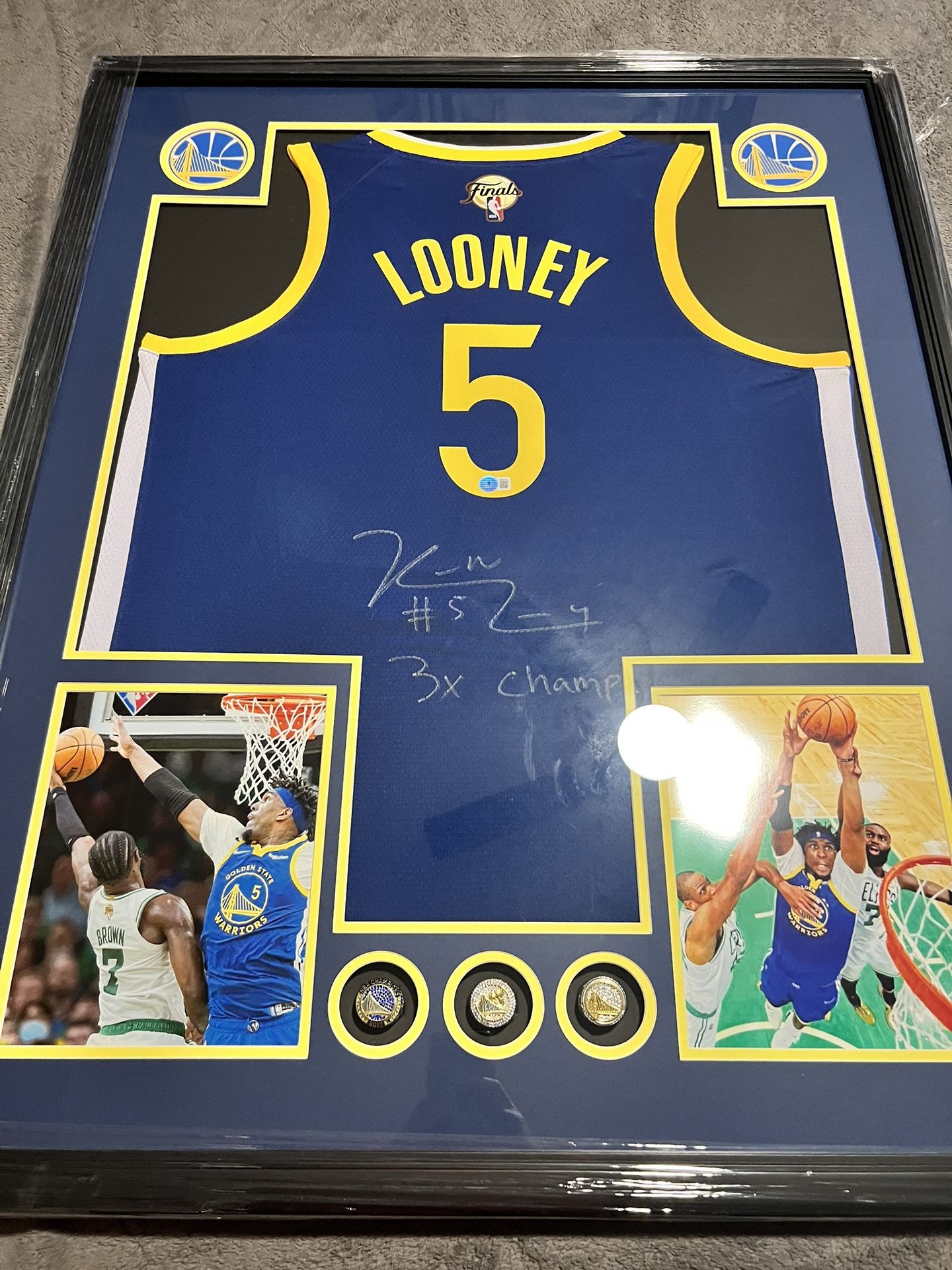 Kevon Looney Signed Warriors Finaled Jersey Custom Frames With