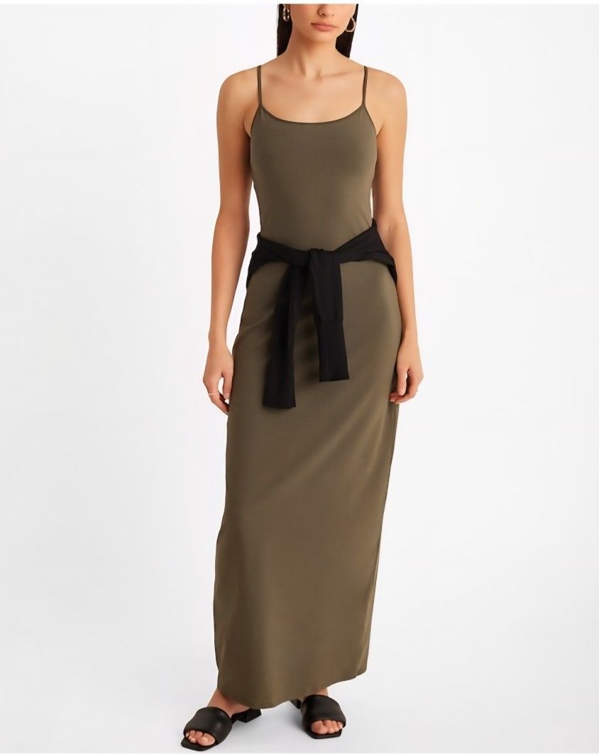 Express Scoop Neck Sleeveless Maxi Bra Cami Dress Olive...