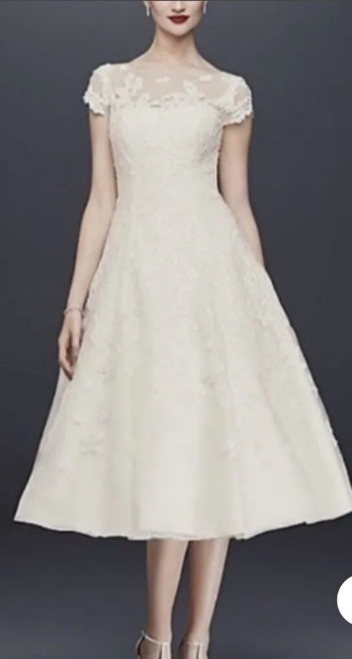 Brand New Oleg Cassini Ivory Tea Length Wedding Dress