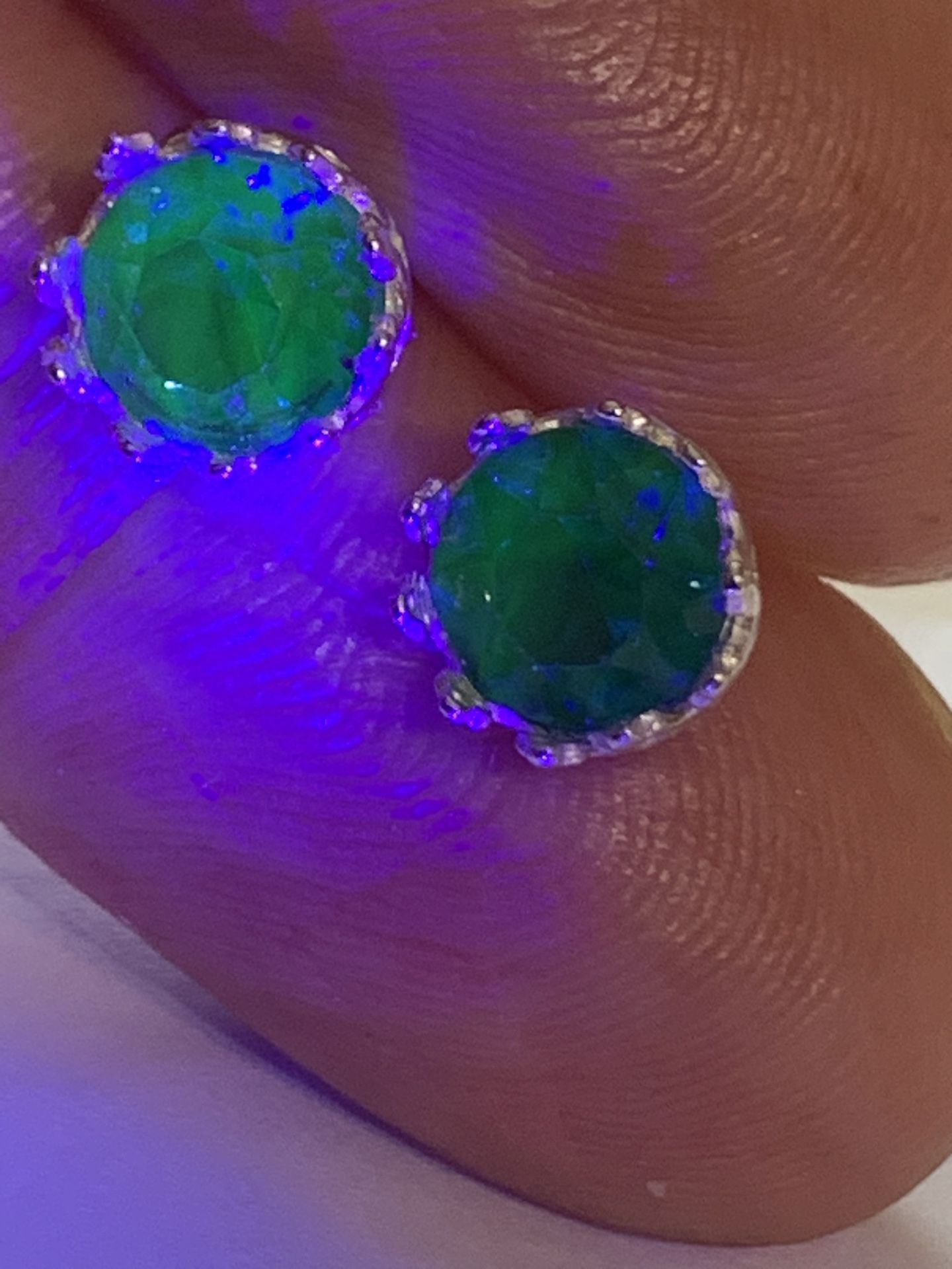 Blue Uranium Glass Rhinestone Set In Sterling Silver Studs