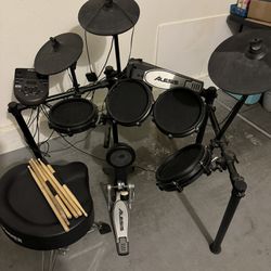Electric Drum Set With Stool And Sticks