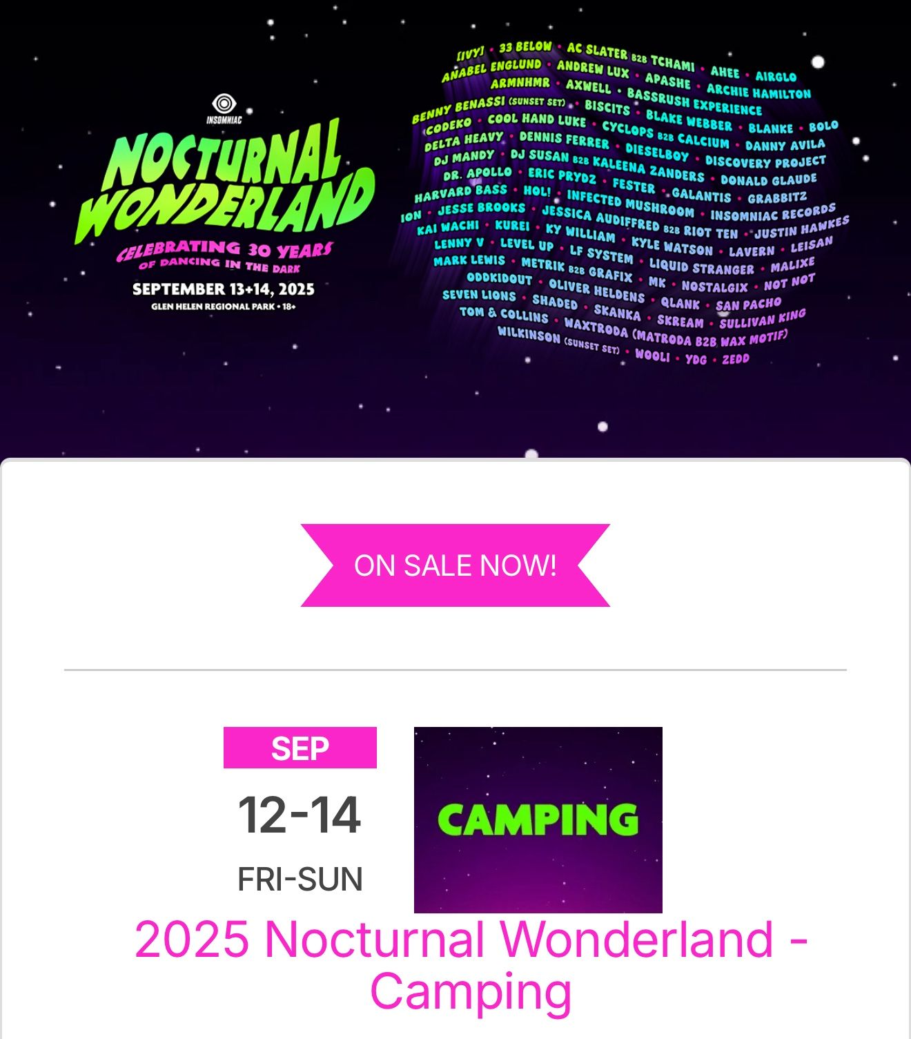 Nocturnal wonderland 2025 Car Camp