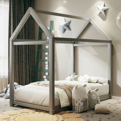 Wood House Bed, + mattress (not used)