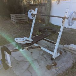 Outdoor Bench Press And 135 Ibs Of Weight 