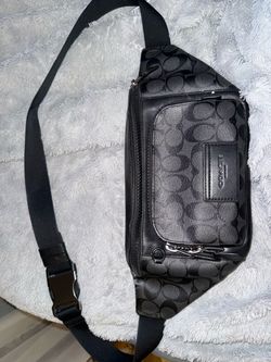 🎒 Authentic Coach Track Belt Bag in Signature Canvas (Charcoal/Black)