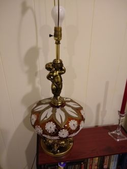 High quality two large Brass with Vintage Glass lamp 2 for $90