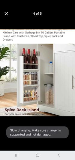 White Kitchen Cart with Spice Rack and Drawers