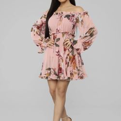 Fashion Nova Pink Floral Off Shoulder Dress