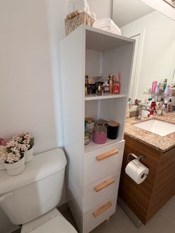 Tall White Bathroom Storage Cabinet with Drawers