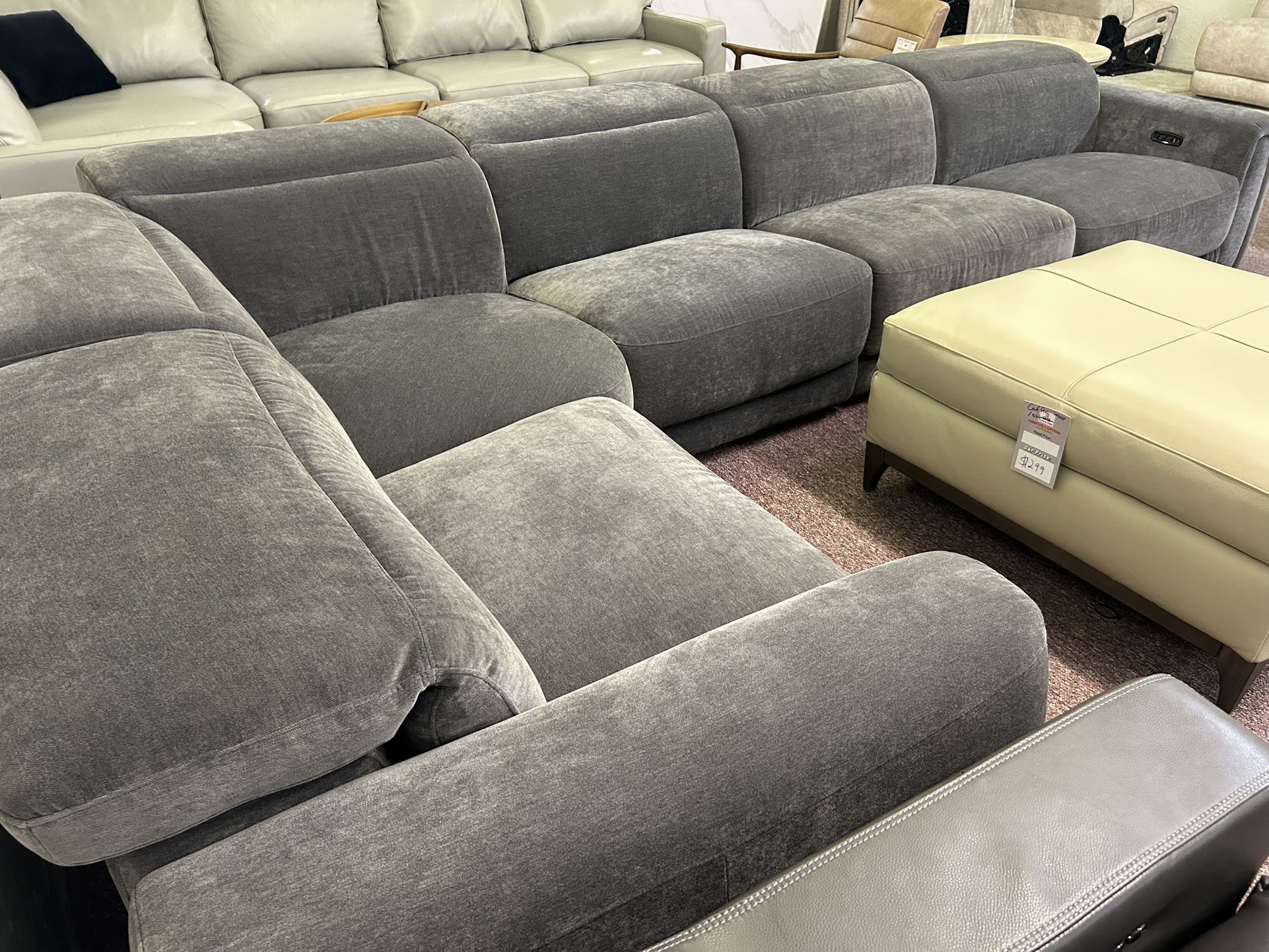 Furniture- 5 Pc Fabric Modular Sectional With 3 Power Recliners- Brownel