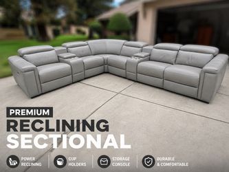 Grey leather reclining sectional