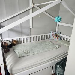 Twin Bed With 2 Big Drawers And Side Railing