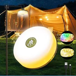 Camping String Lights,Camping Essentials Gear 32.8FT Lamp Lights Waterproof, 4 in 1 Outdoor String Lights with 8 Modes for Awn Tent Yard Garden