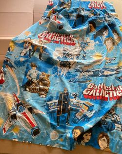 Battlestar Galactica Curtains* 2 Panels 1978 Sears Sci-Fi Original 47x52h +clips