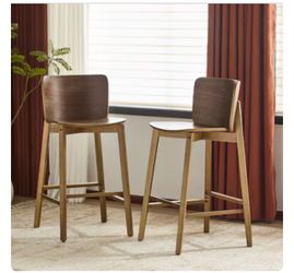 N1 N775P271409W ModernLuxe Assembly Required Pari Indoor Wooden Barstool Walnut Finished Set of 2