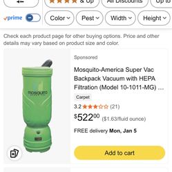 Q Mosquito-America Super Vac Backpack Vacuum