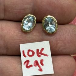 10K Solid Gold Earrings For Wedding 2Gr AQUAMARINE STONES
