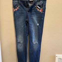 Dollhouse Dark Blue Jeans with Floral Embroidery