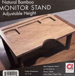 Adorn Natural Bamboo Monitor Stand Adjustable Height 16"X12" Desk Organizer