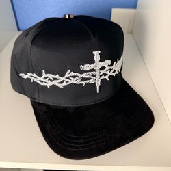 Black Rhinestone Cross Snapback Hat