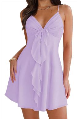 MIYIEONZ Women Flowy Mini Dress Sexy Sundress Short Dresses
Mesh,spaghetti strap,v neck,backless,bow,ruffle mini dresses,formal cute,spring,sunset hoc